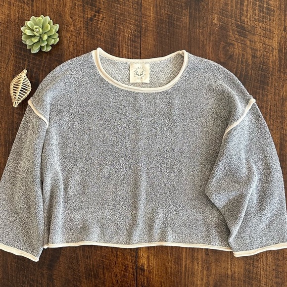 Fantastic Fawn Sweaters - Fantastic Fawn | Gray Boxy “Nelly” Sweater with Contrasting Cream Trim